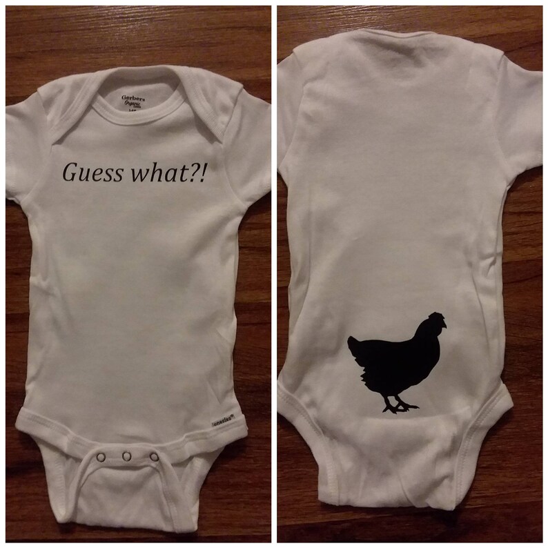 Boy Girl Unisex Baby Shower Gift Coming Home Novelty Onesie Funny Baby Onesie Chicken Butt Bodysuit Guess What...Chicken Butt Onesie