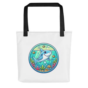Sacola de tubarão Arte animal para acessórios de bolsa de tote Suporte de desenho animado