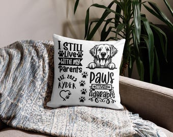 Personalized Custom Dog Premium Small Couch Pillow or Bed Pillow 18x18 in. Funny 40 Options Customized Dog Breed and Name