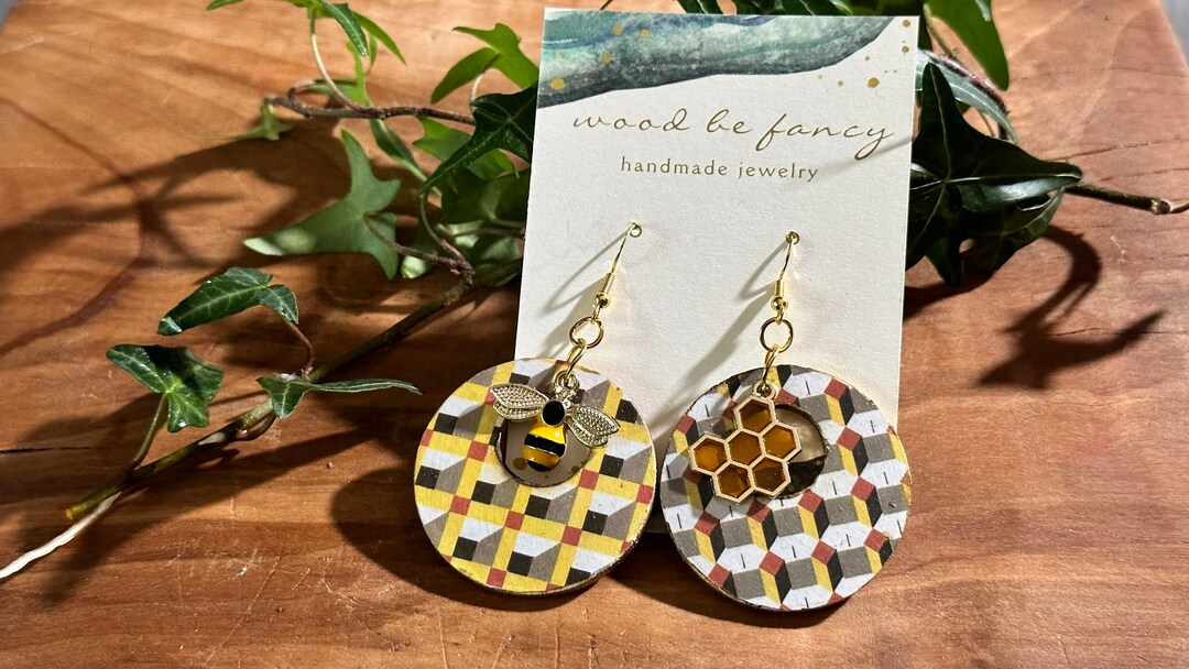 Decoupage Wood Earrings the Bees Knees Honey Bees and Etsy