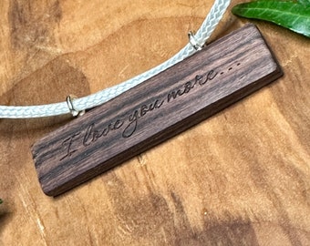 Necklace Pendant Laser Cut Wood ‘I love you more...’ anniversary birthday Valentine's gift idea