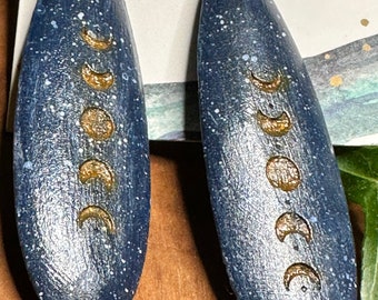 Laser-Cut Wood Earrings, Phases of The Moon Boho Jewelry