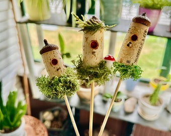 Cottagecore Cottage Core Miniature Birdhouses Set of 3 Fairy Faerie huts Garden Stakes