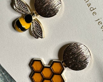 Handmade Honeycomb Bee Earrings, Boho Summer Jewelry