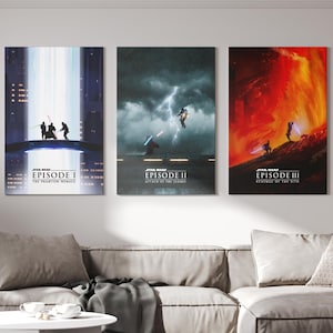STAR WARS Poster Set, 3 Posters Phantom Menace Attack of the Clones Revenge of the Sith Movie Poster Digital Download Wall Decor Art