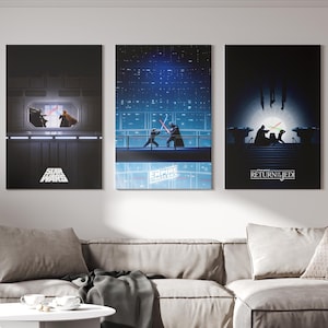 STAR WARS Poster Set, 3 Posters A New Hope The Empire Strikes Back Return of the Jedi Movie Poster Digital Download Wall Decor Art Minimal