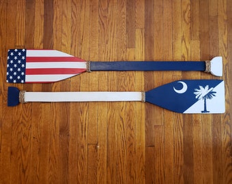 48" Handpainted Flag Oars. American flag Oar Cutout. South Carolina Flag Oar Wall Hanging. Coastal Home Wall Decor. Handmade Flag Wall Art.