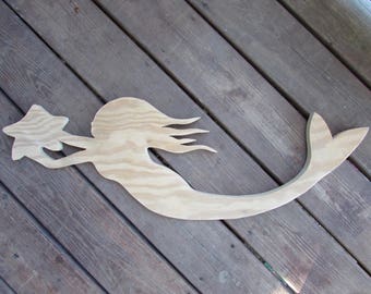 30" DIY Unfinished Wood Mermaid Wall Hanging. Paint Your Mermaid. Mermaid Cutout. Wood Mermaid Wall Decor. DIY Girls Room Beach Decor.