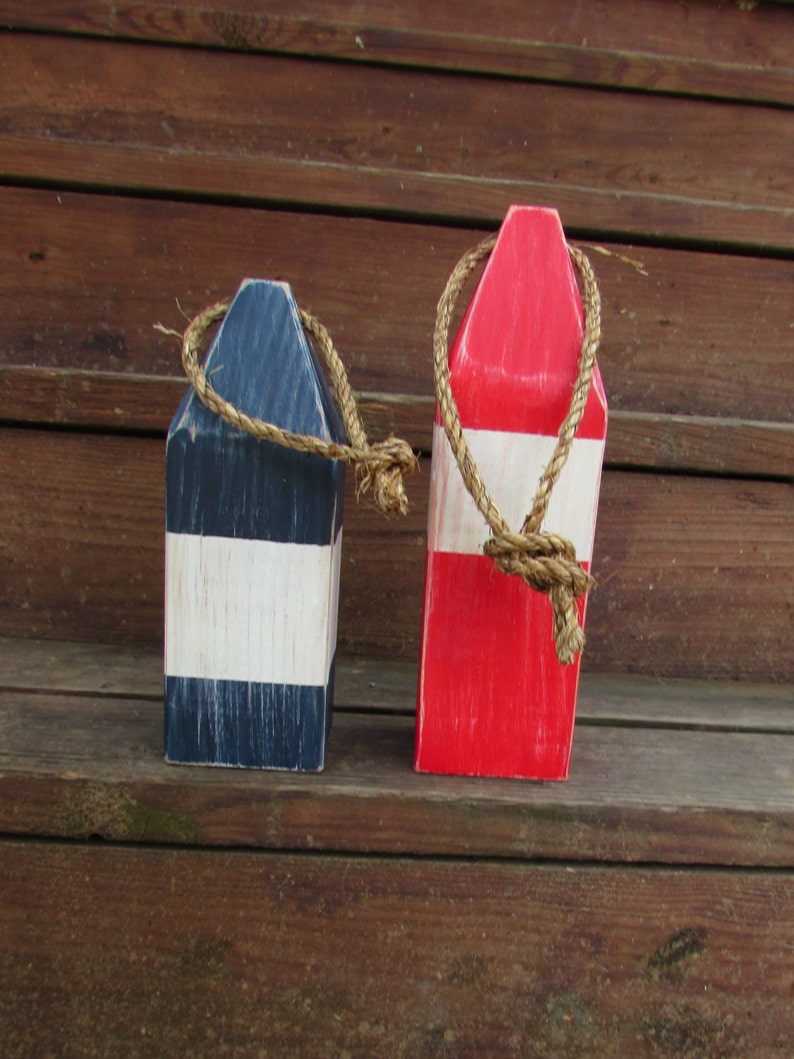 Handmade Lobster Buoy Set. Red and Navy Wooden Buoys. Nautical home Decor. Nautical Nursery Decor. Rustic Nautical Accents. Coastal Accents image 2