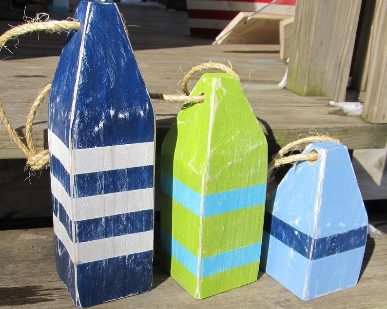 Set of 3 Wooden Buoys. Handmade Nautical Decor. Beach Decor. Lake Decor. Coastal Home Decor. Nautical Home Decor. Beach House Decor. image 2