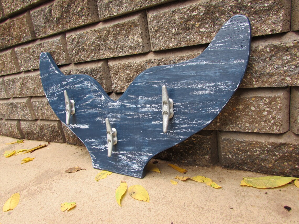 Navy and White Whale Tail Towel Rack. Whale Coat Hooks. Boat Etsy