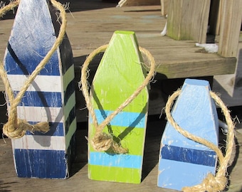 Handmade Wooden Buoys Set: Nautical Coastal Decor