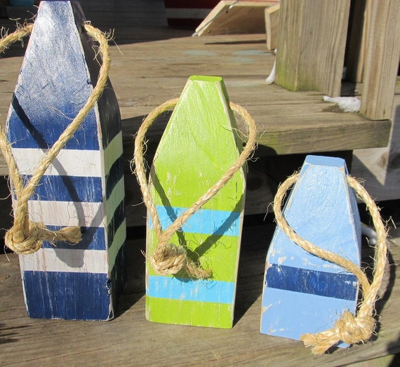 Set of 3 Wooden Buoys. Handmade Nautical Decor. Beach Decor. Lake