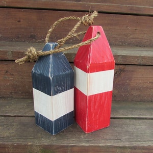 Handmade Lobster Buoy Set. Red and Navy Wooden Buoys. Nautical home Decor. Nautical Nursery Decor. Rustic Nautical Accents. Coastal Accents image 1