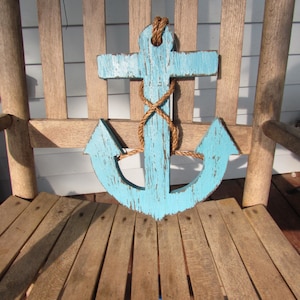 12" Distressed Wood Anchor. Painted Turquoise Anchor. Wooden Anchor. Nautical Decor. Beach Decor. Rustic Anchor Coastal Decor. Home Decor