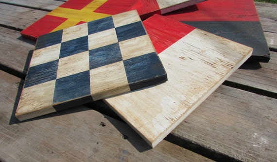 10 Inch Wooden Nautical Flags. Rustic Nautical Decor. Nautical