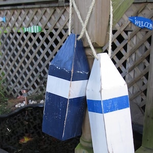 Distressed Wooden Buoys (Set of 2): Nautical Decor with Rope