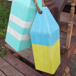 Hand-Painted Coastal Buoy Set: Beach House Decor, 10&quot; Tall