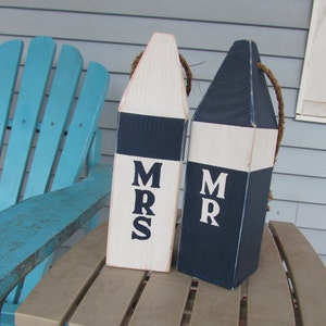 Custom Mr and Mrs Buoy Set. Reclaimed Wood Buoys. Nautical wedding decor. Beach Wedding Decor. Made to Order