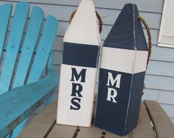 Custom Mr and Mrs Buoy Set. Reclaimed Wood Buoys. Nautical wedding decor. Beach Wedding Decor. Made to Order