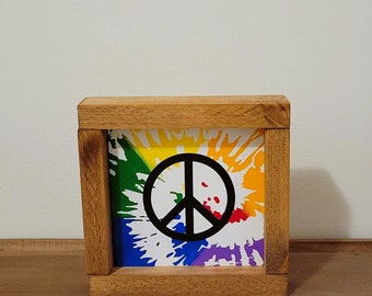 7x7 Tie Dye Peace Sign Wood Wall Art. Hippie Home Decor. Peace Sign Wall Art. Rainbow Tie Dye Painted Wood Sign. Mini Wood Sign.