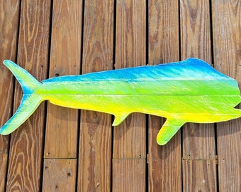 Mahi Mahi Wall Art. Dolphin Fish wall Decor. Pallet Wood Fish Wall Decor. Large Mahi Mahi Reclaimed Wood Wall Hanging. Tropical Wall Decor