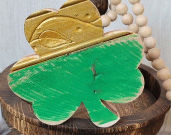 5" Chunky Wood Shamrock. Green and Gold Reclaimed Wood Saint Patrick's Day Decor. Tiered Tray Shamrock Decor. Coffee Bar Decor.