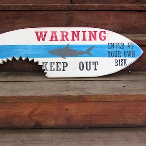 36" Surfboard Sharkbite Sign. Shark Sign. Wood Surfboard Sign. Beach Wall Decor. Shark Bite Wall Art. Shark Bite Surfboard. No Swimming Sign