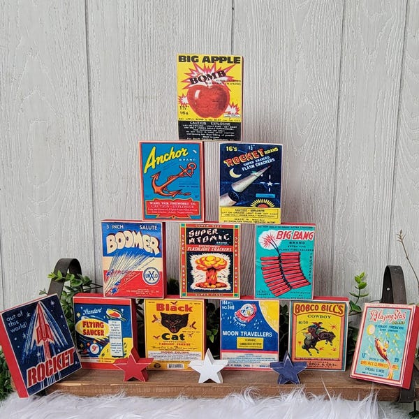 Vintage Firework Wood Sign: Retro Americana Decor
