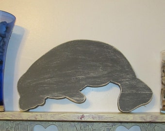 16" Handpainted Wooden Manatee Wall Art. Wood Manatee Sign. Floaty Potato Wood Wall Hanging. Coastal Home Decor. Beach Manatee Sign.