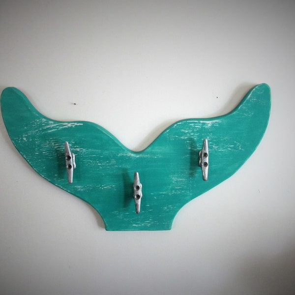 26" Aqua Mermaid Tail Wood Clothes Rack. Mermaid Tail Towel Rack. Whale Coat Rack. Coastal Hook Rack. Beach Towel Rack. Boat Cleat Rack.