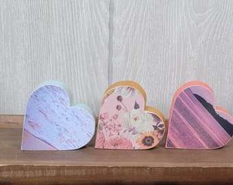 3" Mini Wood Hearts. Spring Summer Tiered Tray Decor. Retro Farmhouse Decoupage  Wood Hearts. Beach Tiered Tray Decor.