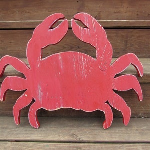 21" Painted Wood Crab. Crab Wall Art. Red Distressed Crab. Rustic Nautical Wall Decor. Beach Wall Art. Home Decor. Rustic Crab Sign