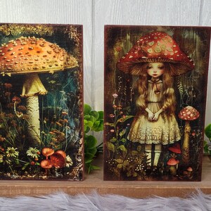 Mushroom Wood Block Wall Hanging: Whimsigoth Cottagecore Art