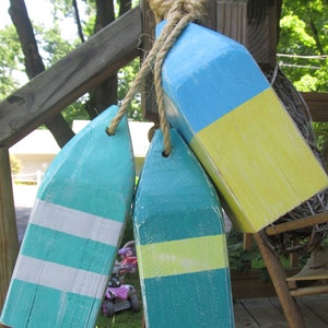 Wooden Buoy Set of 3: Coastal Beach House Decor (10-inch)