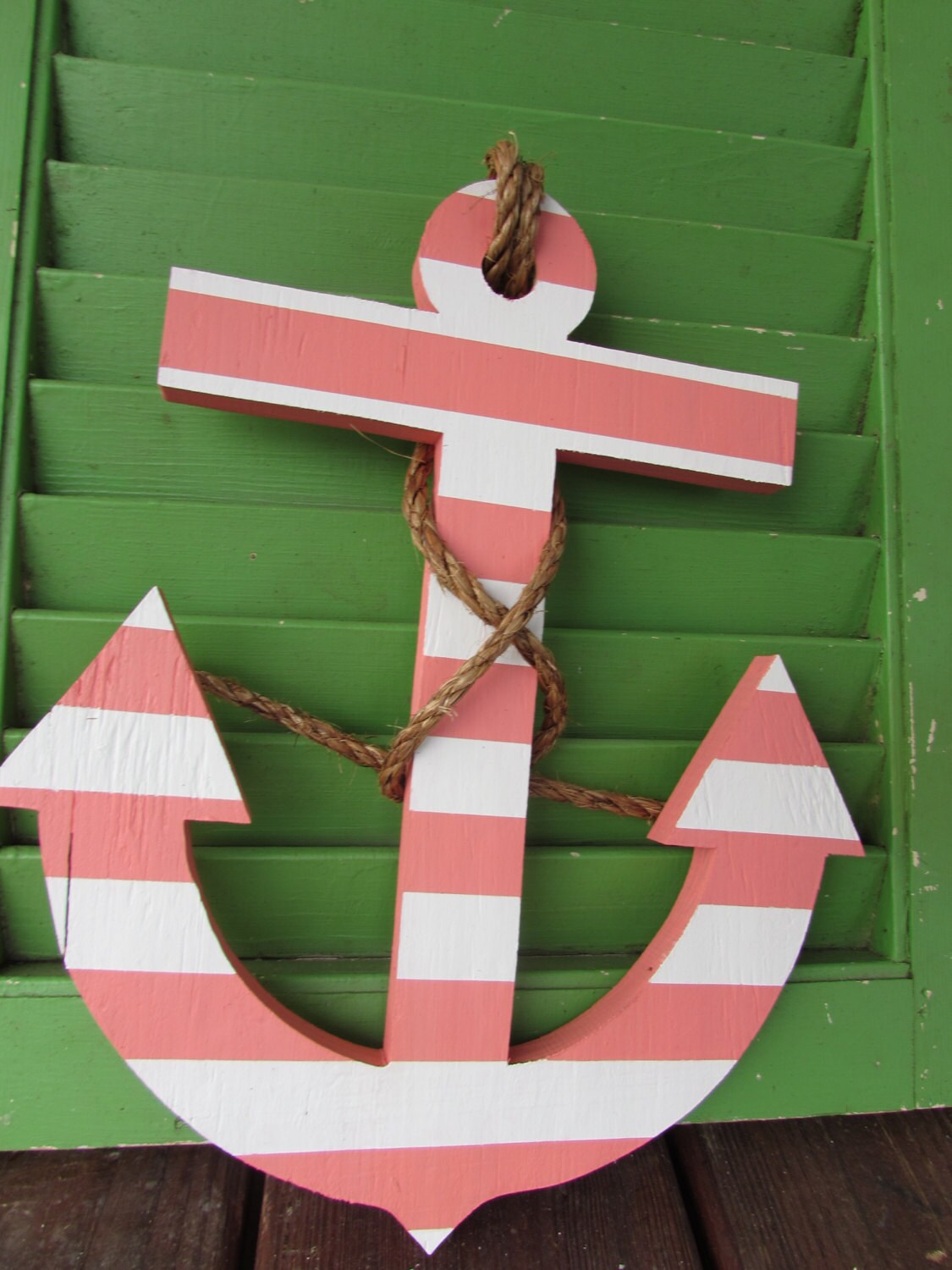 Nautical Wood Anchor. 12 Inch Navy and White Striped Anchor. Etsy