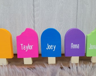 5" Wood Popsicle. Personalized Popsicle w Name. Summer Decor. Summer Shelf Decor. Farmhouse Summer Tiered Tray Decor