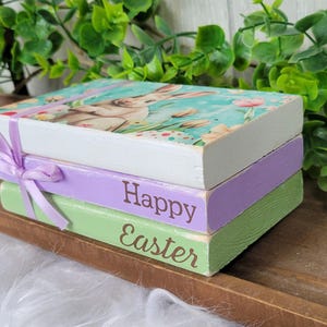 Happy Easter Wood Book Stack/ Easter Bunny Tiered Tray Decor/ Easter Shelf Sitter Decoration