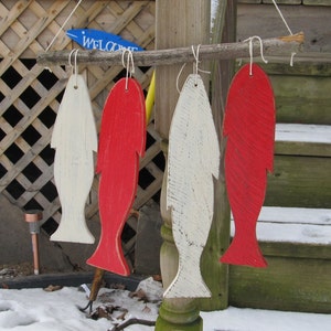 Wood Fence Fish Wall Hanging. Rustic Lake Home Decor. Fishing cabin Decor. Lake House Decor. Red and White Fish Wall Hanging. image 2