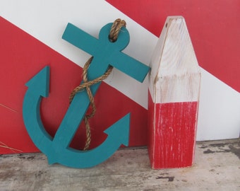 12" Teal Painted Wooden Anchor. Wood Anchor with Rope. Nautical Wall Decor. Teal Anchor Wall hanging. Anchor Home Decor. River Home Decor