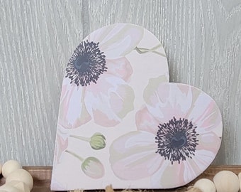 5-inch Floral Wood Heart. Decoupage Pink Anemone Wooden Heart. Farmhouse Tiered Tray Decor Country Shelf Sitter Decor Shabby Chic Wood Heart