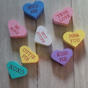 Handmade Wood Conversation Hearts: Valentine&#39;s Tiered Tray Decor