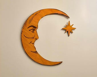 Handmade Retro Man in the Moon Sign: Rustic Celestial Nursery Decor