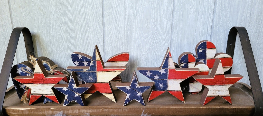 Americana Wooden Star Decor: Rustic 4th of July Tiered Tray Accents - Etsy