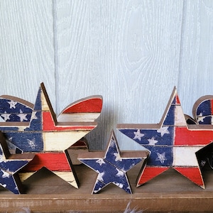Americana Wooden Star Decor: Rustic 4th of July Tiered Tray Accents - Etsy