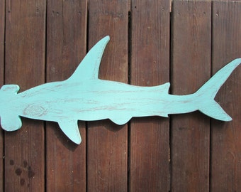 33" Hammerhead Wood Shark Wall Hanging. Handmade Shark Sign. Hammerhead Shark. Kids Room Shark Wall Decor. Seaside Coastal Wall Decor.