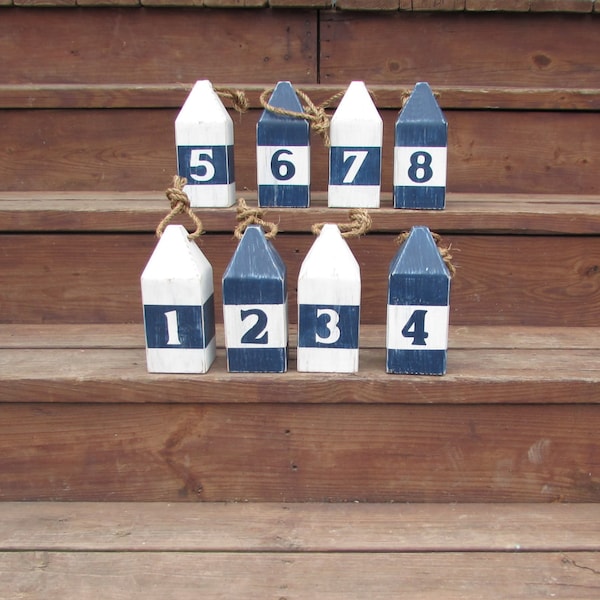 8 Nautical Table Number Buoys. 8" Wedding Table Numbers. Restaurant Table Numbers. Nautical Wedding Table Decor.  Beach Wedding Centerpiece.