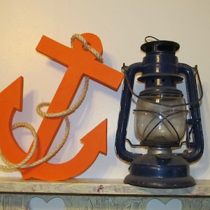 Handmade Orange Wood Anchor: Nautical Wall Decor, Beach Party Prop (12&quot;)