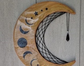 Gold and Black Crescent Moon Wall Hanging. Celestial Decor. Moon Wall hanging. Moon and Crystal Gift. Moon Dreamcatcher. Moon Phase Decor