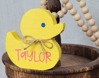 Mini Wood Duck Tiered Tray Decor. Personalized Duckie Shelf Sitter.